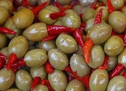 GREEN OLIVES WITH RED PEPPER