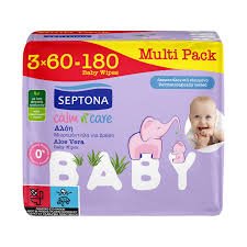 Septona Calm n' Care Aloe Vera Baby Wipes with Aloe 3x60pcs